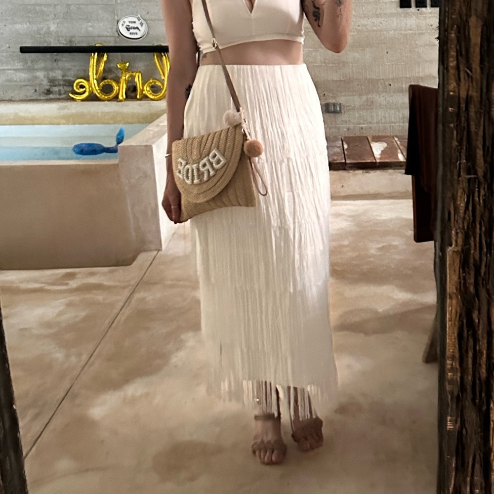 White Gatsby Fringe Skirt